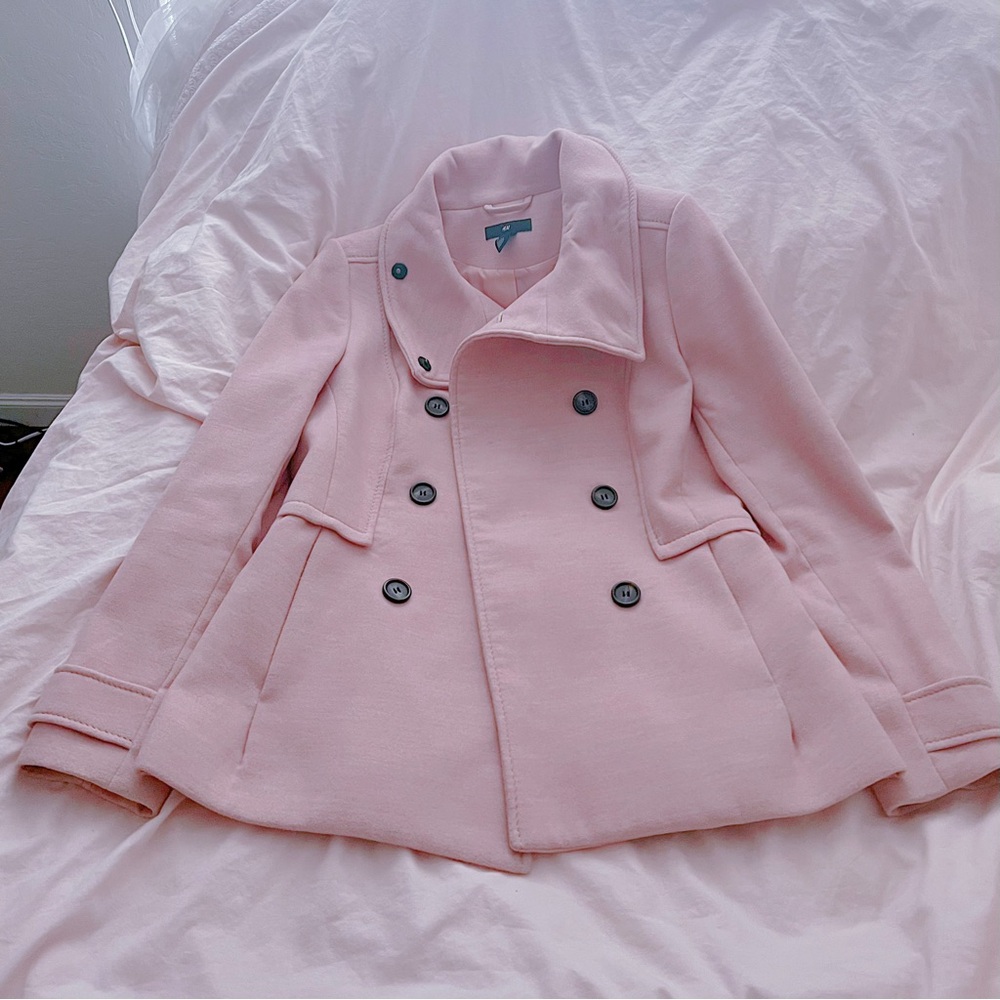 H&M Pastel Pink Double-Breasted Pea Coat